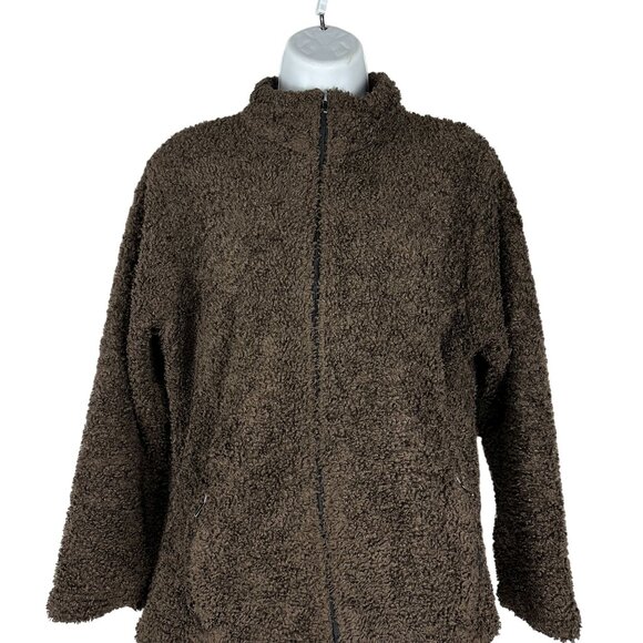 Black Diamond Brown Sherpa Fleece Jacket Zip Front Pockets Womens Size Large USA - Picture 6 of 10